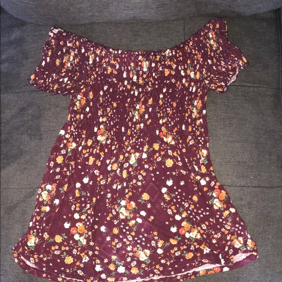 No Boundaries Burgundy Floral Off-Shoulder Blouse - Picture 1 of 3